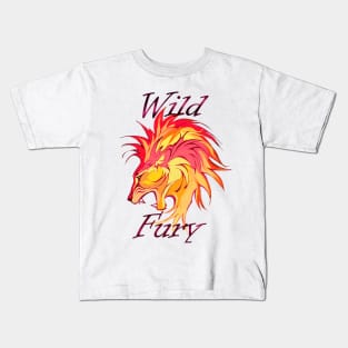 Lion Wild Fury, filled, red orange, darker Kids T-Shirt